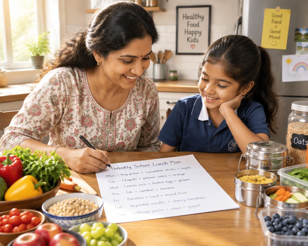 Parent and child planning the school week